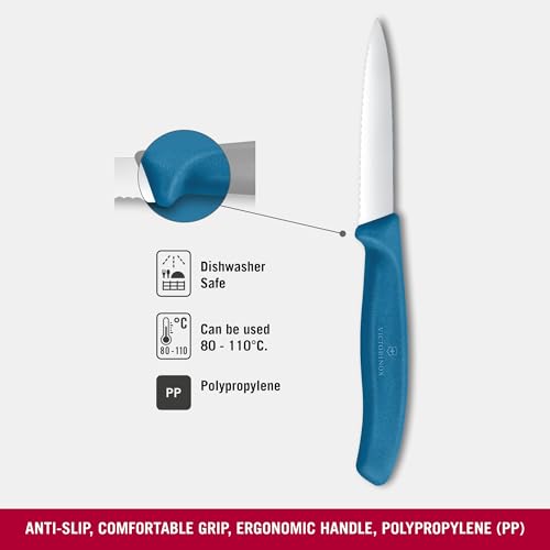 Image of Victorinox Swiss Made, Stainless Steel Swiss Classic Paring Knife, 8 cm, Wavy Edge with Pointed Tip, Professional and Household Use, Kitchen Tools & Items, Blue, 6.7632.C1 | Multipurpose Knife