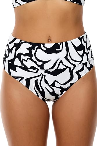 Next by Athena Women's Coral Reef Harmony HIGH Waist Bikini Swimsuit Bottom, Black, L