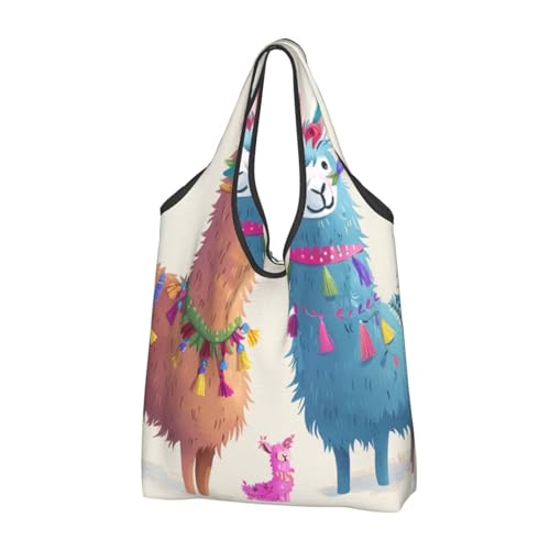 Sac à provisions réutilisable en tissu imprimé alpaga lama noir écologique