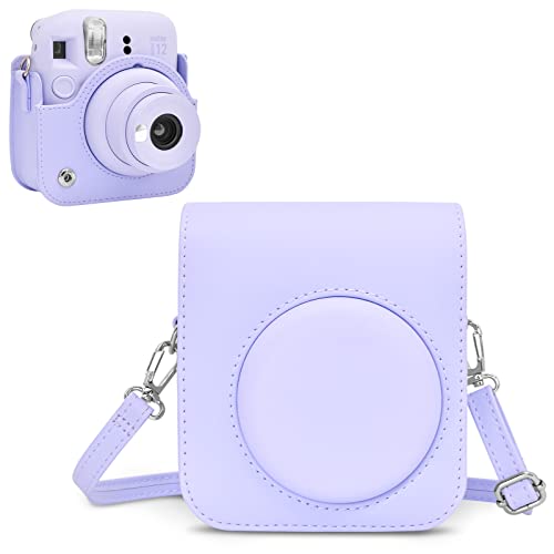 Rieibi Housse pour Instax Mini 12 - Étui de Protection en Cuir PU pour Fujifilm Instax Mini 12 - Étui Amovible avec Bandoulière - Violet