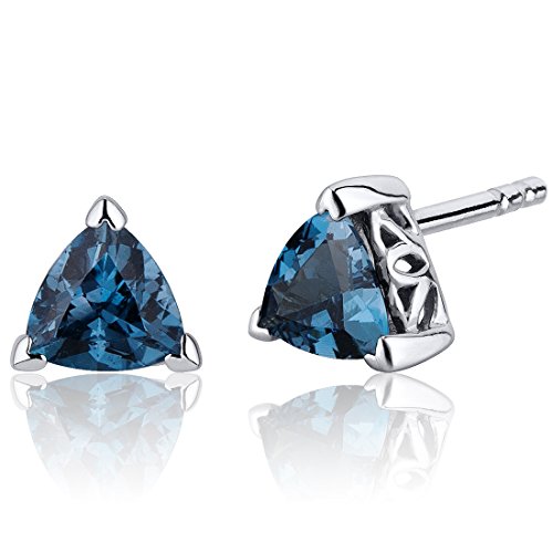 London Blue Topaz Trillion Stud Earrings Sterling Silver 1.50 Carats