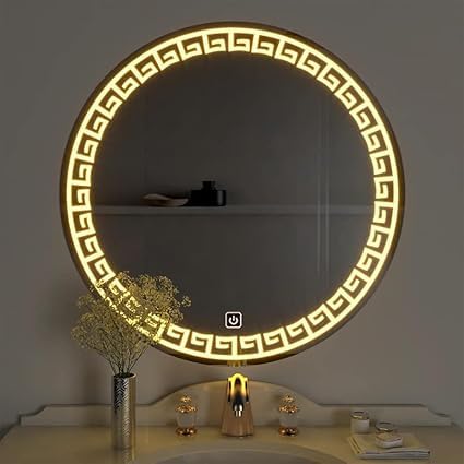 Image of Round LED Mirror Double-Sided Light, 3 Color Modes, Dimmable, Defogger, Memory Function for Bathroom Vanity (80X80 CM)