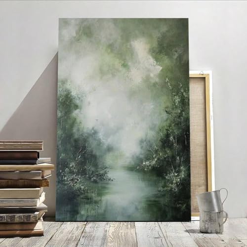 Peinture abstraite verte XINBAO 50x70 cm avec cadre pour la decoration du salon
