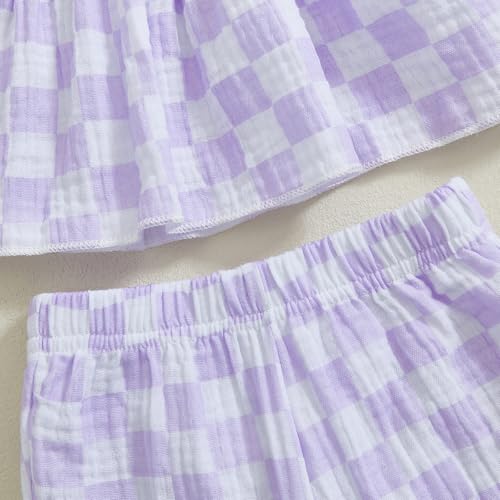 Image of Thorn Tree Toddler Girl Clothes Plaid Printed Sleeveless Pleated Camisole Linen Pants Set Baby Summer Outfits