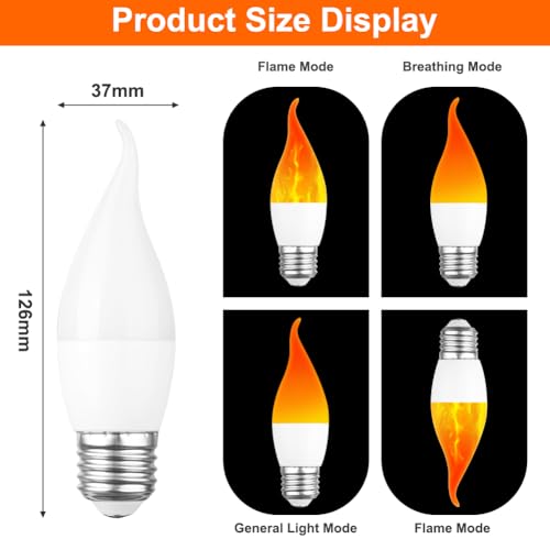 AUAUY LED Flame Light Bulb, 2W E27 Flame Effect Light Bulb, Flickering Light Bulb, 3 Lighting Modes - Image 2