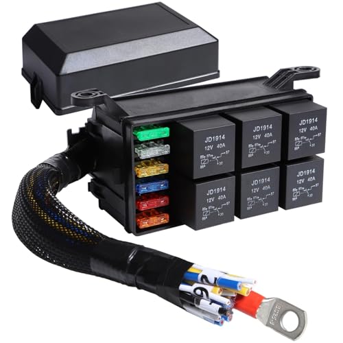 aikoolwer 12V Relay Fuse Box Block Waterproof 12AWG Pre-Wired Heavy Duty Automotive Marine Power Distribution Panel with 6 Slot ATC ATO Blade Fuses Universal Board for Automobile Car Marine Boat
