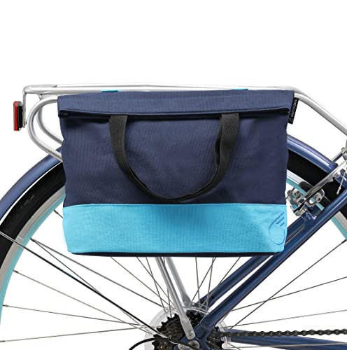 Sixthreezero Bike Bag For Front Or Rear Rack, Waterproof Universal Bicycle Pannier, Frame Mount Cargo Storage Bags, Carrying Handle, Navy W/Aqua #TOP4