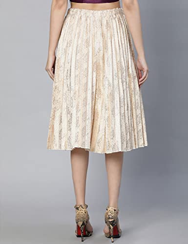 Image of oxolloxo Women Beige Jacquard Printed Pleated & Elasticated Skirt