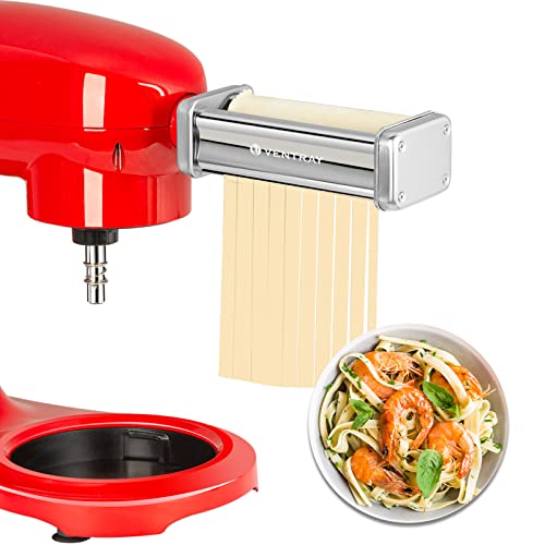 Pasta Roller Attachment Fits All Kitchenaid Stand Mixer, 3-Piece Stainless Steel Pasta Maker Assecories Including Pasta Sheet Roller, Spaghetti Cutter, Fettuccine Cutter & Cleaning Brush By Ventray #TOP2