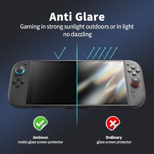 Image of Ambison [2 Pack Matte Finish Glass Screen Protector Compatible with Nintendo Switch 2 Model 2025 7.9inch, Anti Glare-Reduce Reflection /Smooth as Silk for Game /Anti-Fingerprint /Tempered Glass /Full Coverage /No Bubbles