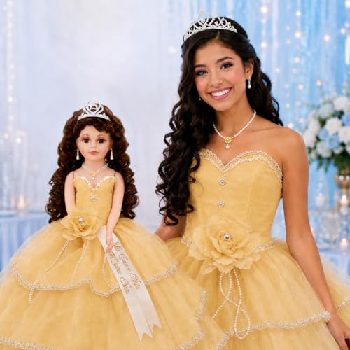 Muñeca tradicional Quinceañera 18” con vestido y accesorios miniatura 2