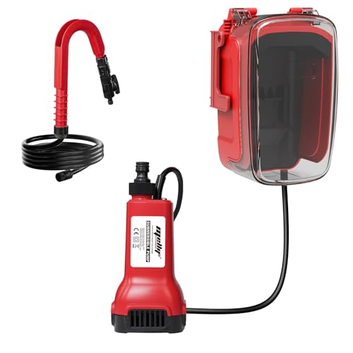 Cordless Water Transfer Pump Compatible with Milwaukee 18V Battery(Tool Only), 475GPH Portable Rain Barrel Pump W/8.5ft Garden Hose, Electric Submersible Utility Sump Pump for Pond Tank Barrel Pool