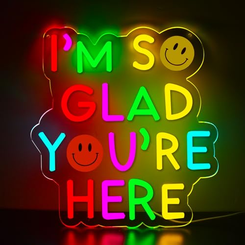 Image of I'm So Glad You're Here Neon Signs Classroom Encourage Neon Lights Wall Decor,Positive Affirmation Motivational Quote,GIft Art for Boys Girls Kids,Friends,Family-13.2 x 12.2 IN-USB Powered-Acrylic