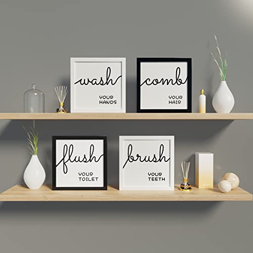 Q.hou Bathroom Wall Decor Set Of 4,Black And White Bathroom Decor Wall Art, Bathroom Signs Decor(Qh-Bd8X8-Br) #TOP4