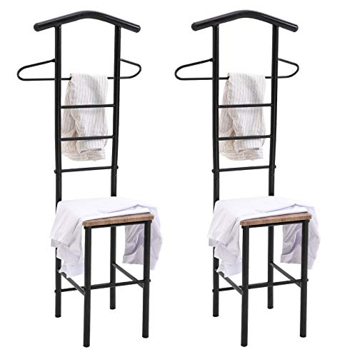 IDIMEX Lot de 2 valets de Chambre JIVO chevalets de Nuit portants pour vêtements, Structure en métal laqué Noir avec Tablette en MDF décor chêne Sonoma