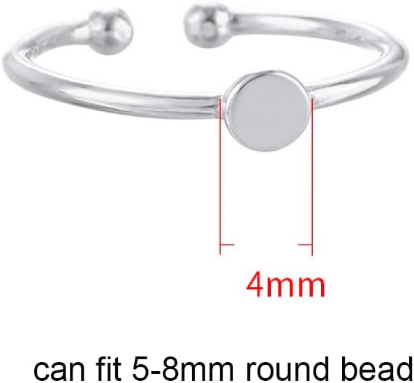 925 Sterling Silver Adjustable Ring Base Blank Finger Ring Settings Components with 4mm Flat Glue On Pad Perfect for Jewelry Ring Making
