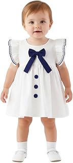 Baby Girl's Floral Print Summer Dress with Bow, White Cotton Flutter Sleeve Frock Price In India