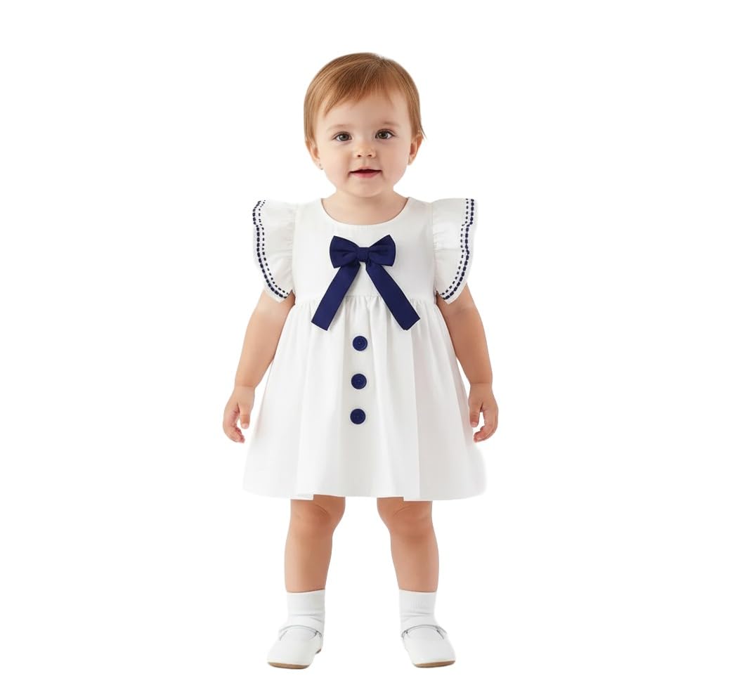 Baby Girl's Floral Print Summer Dress with Bow, White Cotton Flutter Sleeve Frock - Review, Price and Buying Guide