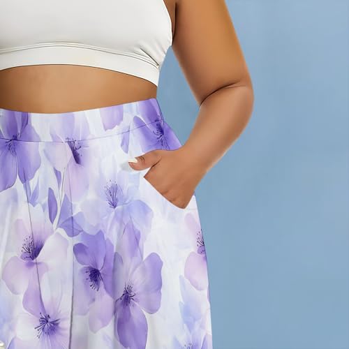 Women's Plus Size Wide Leg Pants Summer Casual Palazzo High Waist Floral Long Trousers with Pockets4