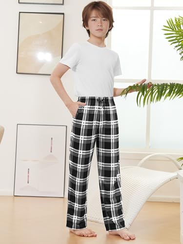 Ruisita Karierte lang Hose für Kinder Bedruckte Schlafanzug Jungen Flanell Pyjamahose für mädchen Pyjamas für Teenager Karierter Pyjama Herbst Winter