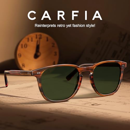 Image of CARFIA Retro Cool Acetate Polarized Sunglasses for Men UV Protection, Outdoor Fashion Driving Eyewears Male Square Sunnies