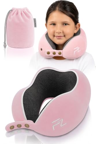 FLOWZOOM Comfy Kids Poduszka Podróżna z Pianki Memory, Różowa, 6-12 lat