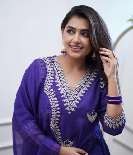 Image of Nermosa Women Printed Anarkali Kurta and Pant Set with Dupatta