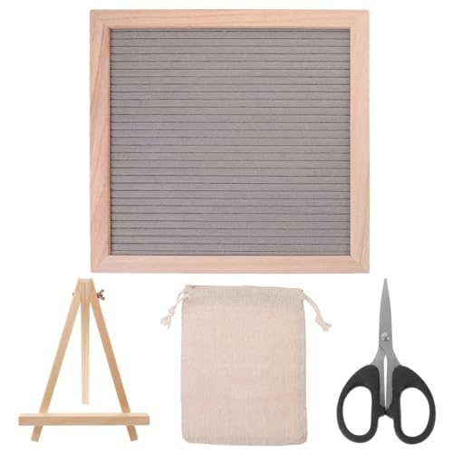 VILLCASE Felt Letter Board Changeable Message Board with Scissor Wood Display Stand and Bag Small Blackboard for Home Office Grey