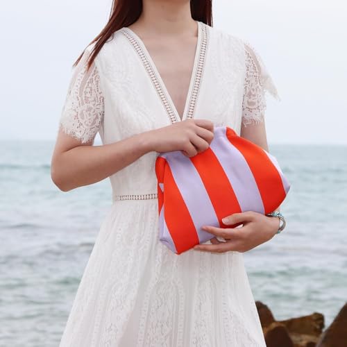 Image of Kawn Women's Striped Crochet Clutch Purse | Woven Handcrafted Shoulder Handbag | Kiss-Lock Dumpling Style Evening Clutch for Daily Use & Outings