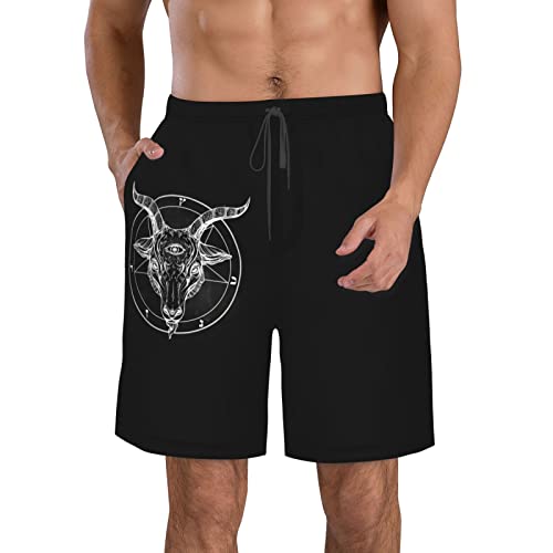 Pentagram with Demon Baphomet Satanic Goat Men's Beach Shorts Board Trunks Classic Bathing Suits Quick Dry Boxer Briefs