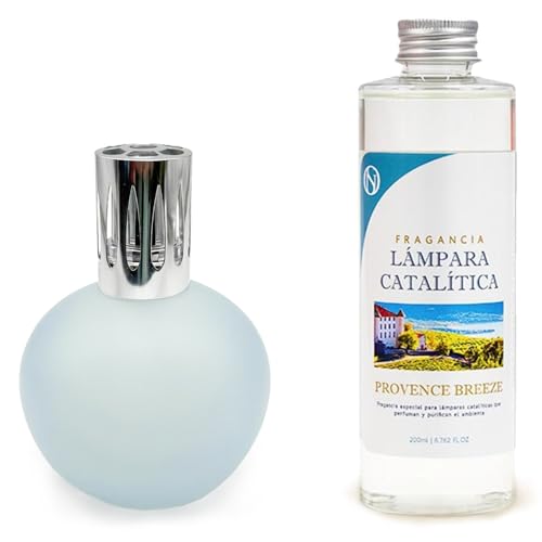 M MAMA MANUELA Pack Ahorro Lámpara Catalítica Azul Grisáceo Mate + Fragancia Provence Breeze 500ml. Elimina Malos olores e impurezas, perfuma y Limpia