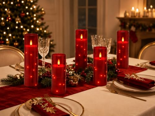 Image of Da by 5 Pack Red Transparent Acrylic Flameless Taper Candles, Flickering Black Wick LED Candles with Copper Wire Lights, Heat Resistant ABS Candles with Remote for Indoor Outdoor Decor
