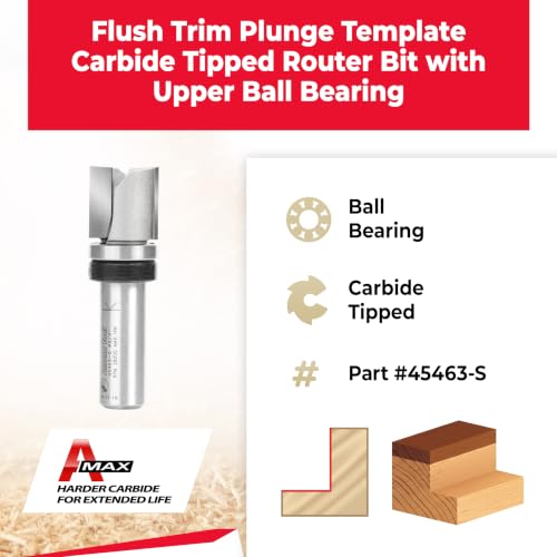 Image of Amana Tool 45463-S Carbide Tipped Flush Trim Plunge Template Router Bit 3 /4 Dia x 3 /4 Inch x 1 /2 Shank with Upper Ball Bearing