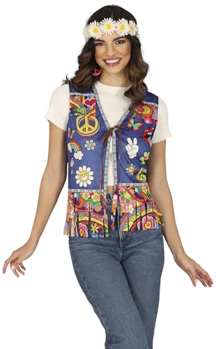 FIESTAS GUIRCA | Gilet Peace & Love Hippie Multicolore (Taille Unique) - Accessoire de Costume pour Fêtes des Années 60 et 70, Carnaval et Halloween - Idéal pour Femme Adulte - Multicolore