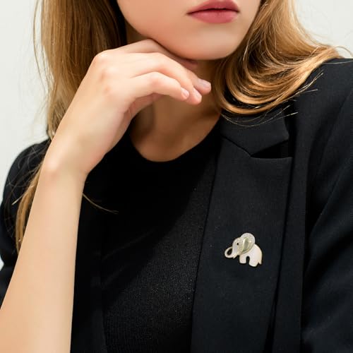 Image of White Shell Rhinestone Elephant Brooch Cute Animal Crystal Brooches and Pins for Women Fashion Brooch Jewelry for Women Men Gift