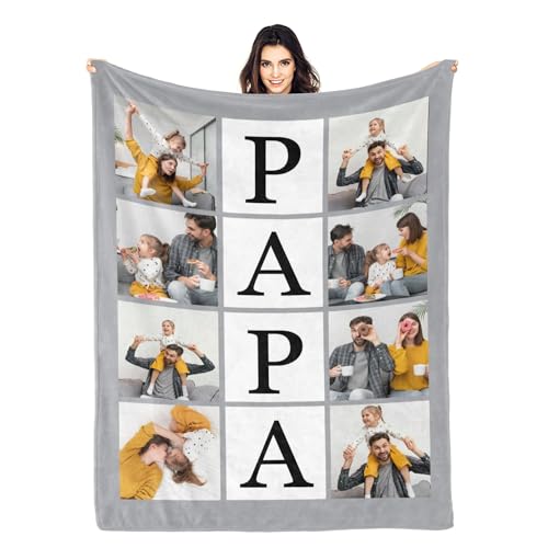 Servacity Personalized Papa Blanket Gifts Customized Blankets with Photos Personalized Throw Blanket Custom Picture Blankets Fathers Day Birthday Gifts for Papa from Grandkids