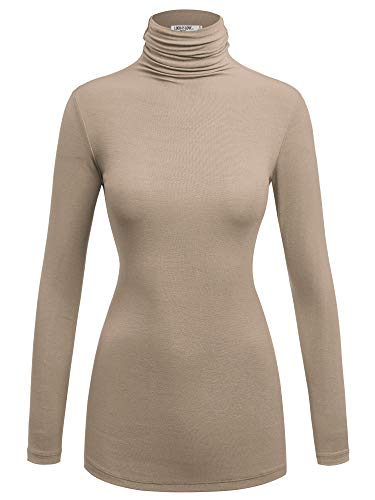 Image of Lock and Love Women's Turtleneck Top Lightweight Long Sleeve Slim Fit Pullover, Soft Rayon Stretch Layering Basic, S-3XL