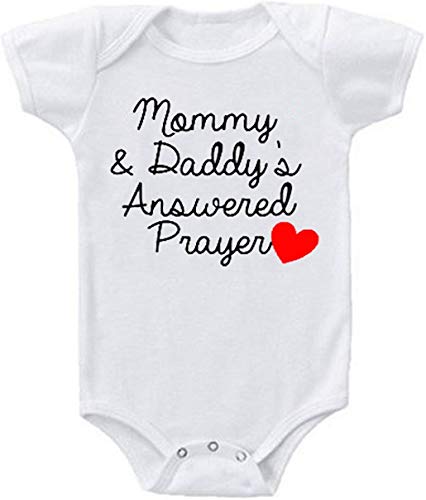 Image of Yeavomeny Mommy &Daddy's Answered Prayer Cotton Baby One Piece Short Sleeve Cute Bodysuit 0-12 Months Bodysuit White