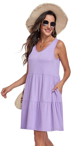 Image of Sundresses for Women Summer Sleeveless Tiered Swing V Neck Tank Dress