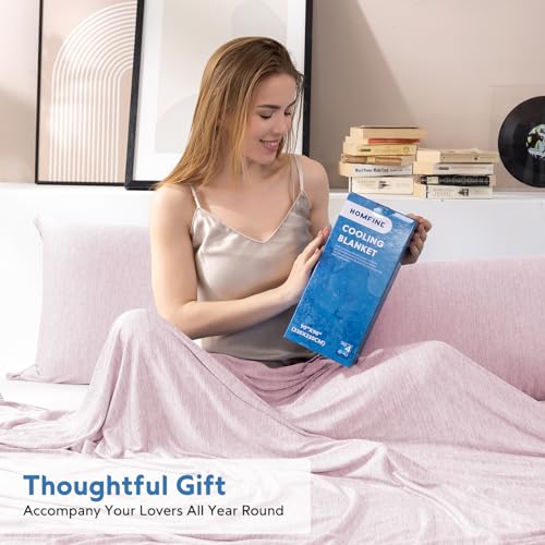Image of HOMFINE Cooling Blanket for Hot Sleepers King Size, Pink 108 inchx90 inch | Dual-sided mica nylon cool, Q-Max 0.439 instant cool, Lightweight & breathable for night sweats & menopause, Machine washable