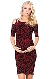 My Bump Women's Cold Shoulder Fitted Maternity Dress W/Side Ruched (Medium, Burgundy/BLK DM)