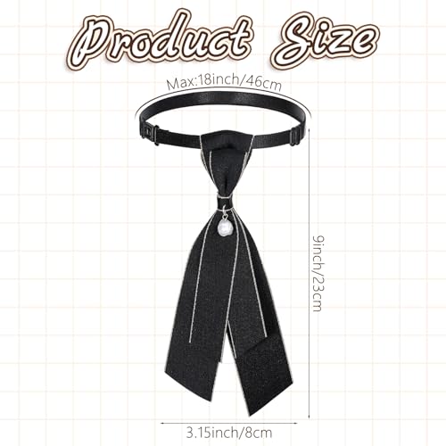2 Pcs Bow Tie for Women Adjustable Womens Tie Girls Uniform Ties Pre Tied Womens Necktie with Pearl Embellishment Accessory for Shirt Cosplay School Formal Events (Black)2