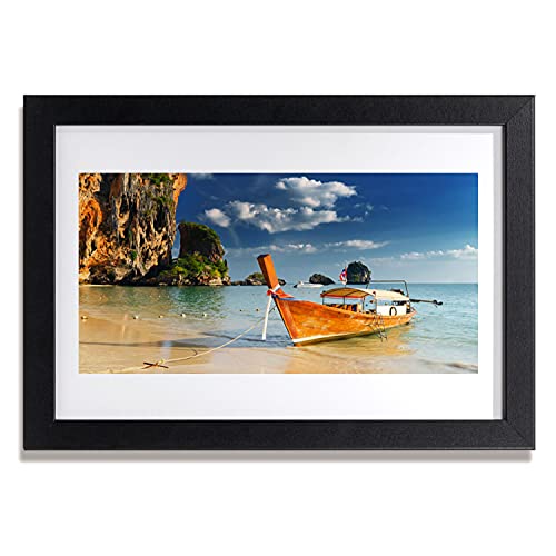 Affiche encadrée 30x20 cm paysage de mer avec bateau cadre MDF Tulup