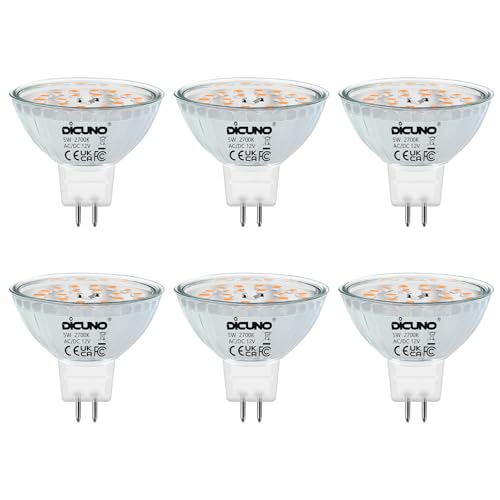 DiCUNO Ampoule LED GU5.3 MR16 12V, 5W Équivalent 50W Halogène, Blanc Chaud 2700K, 440LM, 120° Spot LED Non Dimmable pour Éclairage Intérieur, Lot de 6