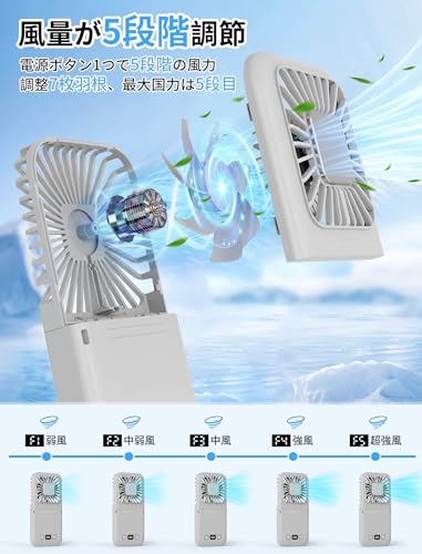 INSGEER ハンディファン 手持ち扇風機 6in1 【2025强化版 急速冷却 強力送風】 冷却プレート LEDディスプレイ 6000mAh 大容量 静音 5段から調整 高速動作 ストラップ付き 携帯便利 首掛け/卓上/折り畳み式/小型 携帯扇風機 熱中症対策 INS-TC36 の商品画像 3