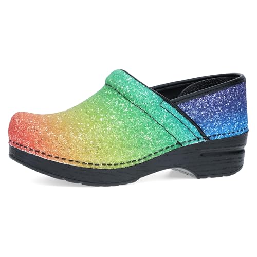 Image of Dansko Professional Glitter Slip-On Clogs for Women - Rocker Sole and Arch Support for Comfort - Shiny and Stylish Glitter Uppers