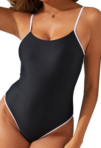 Women's Contrast Band Swimsuit, Scoop Neck Swimwear