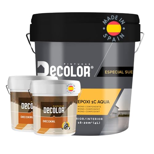 PINTURAS DECOLOR Pintura de Resina Epoxi Monocomponente para Suelos GRIS ARDILLA. RAL 7000. 4 Ltr. + 2 Imprimación Decokril Rapid 750 ML