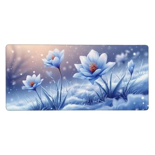 Alfombrilla Gaming, Alfombrilla Ratón Grande, Alargar Lavable la Almohadilla del Ratón, Base Antideslizante de Caucho, Mejora de la Velocidad y la Precisión, Computadora, 700x300x3mm, Azul Flores Z474