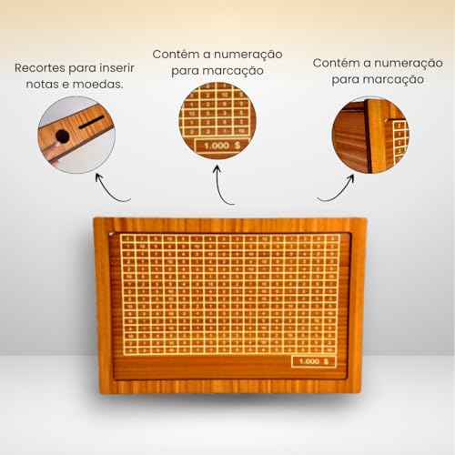WoodBox Cofre Em Mdf Desafio Poupança De Dinheriro Guardar 1Mil Motivação Metodo Japonês